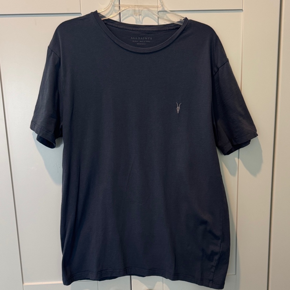 All Saints Men's Dark Blue Short Sleeve Tee